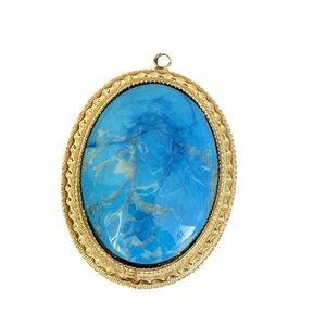 Vintage blue veined cabochon pendant set in gold tone rhodium-gift for‎ her